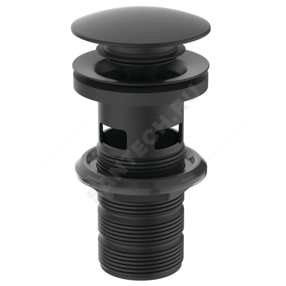 Клапан донный для умывальника латунь 1 1/4" с переливом, черный матовый слив клапан "клик-клак", пробка D=63,5мм Ideal Standard E1482XG