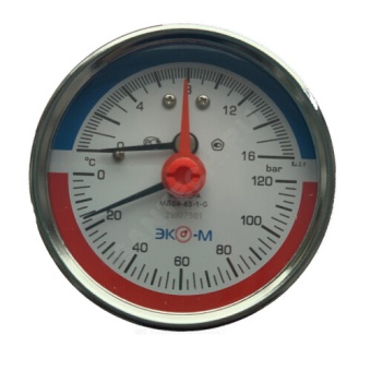 Термоманометр осевой Дк63 16 бар L=46мм с переходником на G1/2" G1/4" 160С ЭКОМЕРА