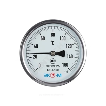 Термометр биметаллический осевой Дк100 L=60мм 160С БТ-1-100 ЭКОМЕРА БТ-1-100-160С-L60