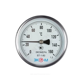 Термометр биметаллический осевой Дк80 L=100мм 160С БТ-1-80 ЭКОМЕРА БТ-1-80-160С-L100