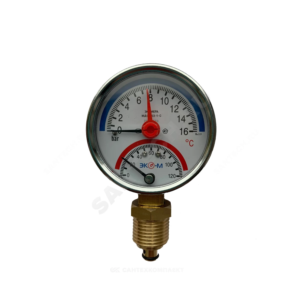 Термоманометр радиальный Дк80 1,0МПа L=40мм G1/4" 160С с переходником на G1/2" ЭКОМЕРА МД04-80-G-1МПа-160-L-40-РИ