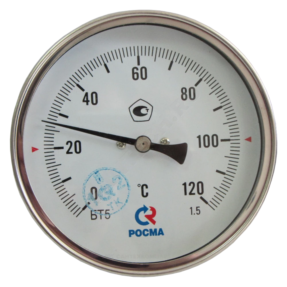 Термометр биметаллический осевой Дк80 120С L=150мм G1/2" БТ-41.211 Росма 000000035130