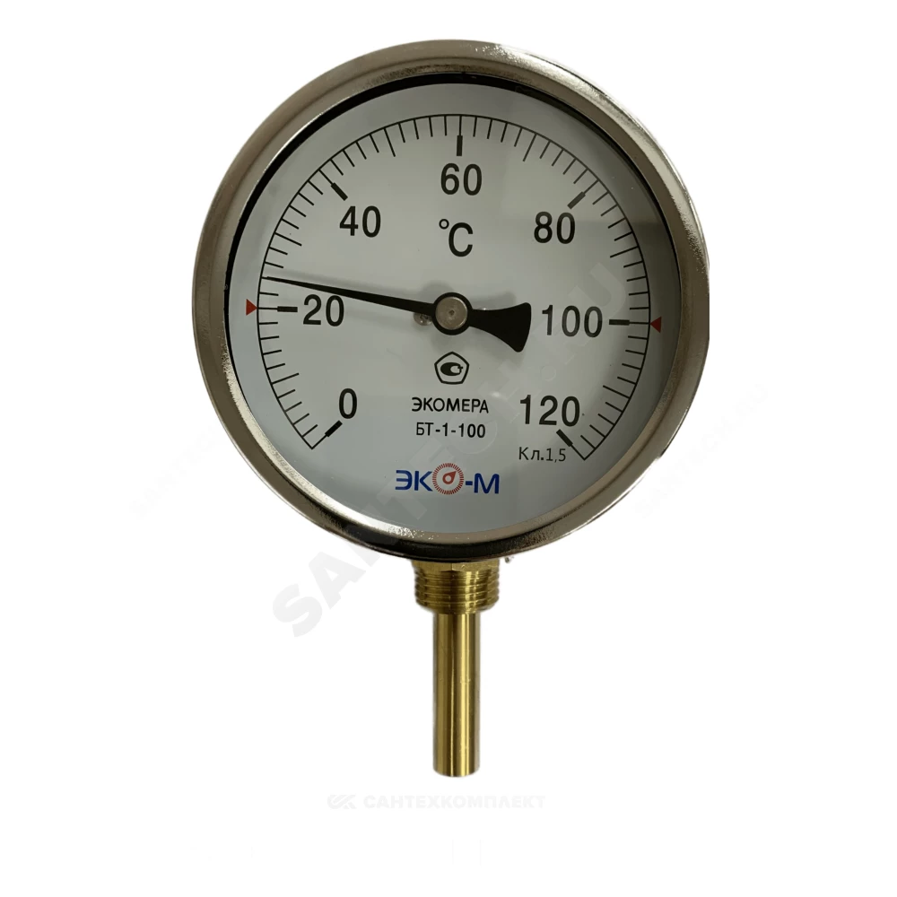 Термометр биметаллический радиальный Дк100 200С L=40мм БТ-1-100 ЭКОМЕРА БТ-1-100-200С-L40-РИ