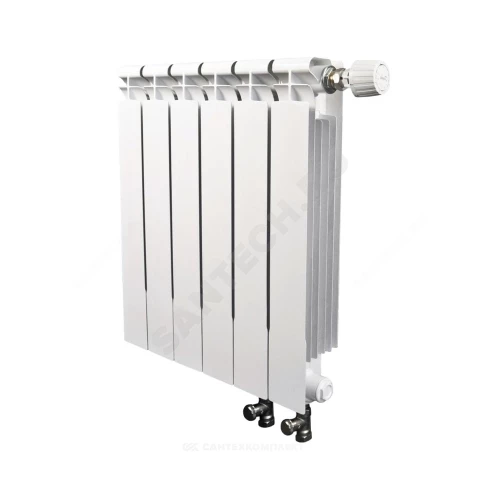 Радиатор биметаллический РБС 500/95 (А14) 18 секций Qну=3240 Вт с т/клапаном Danfoss ниж/п лев RAL 9010 (белый) Сантехпром