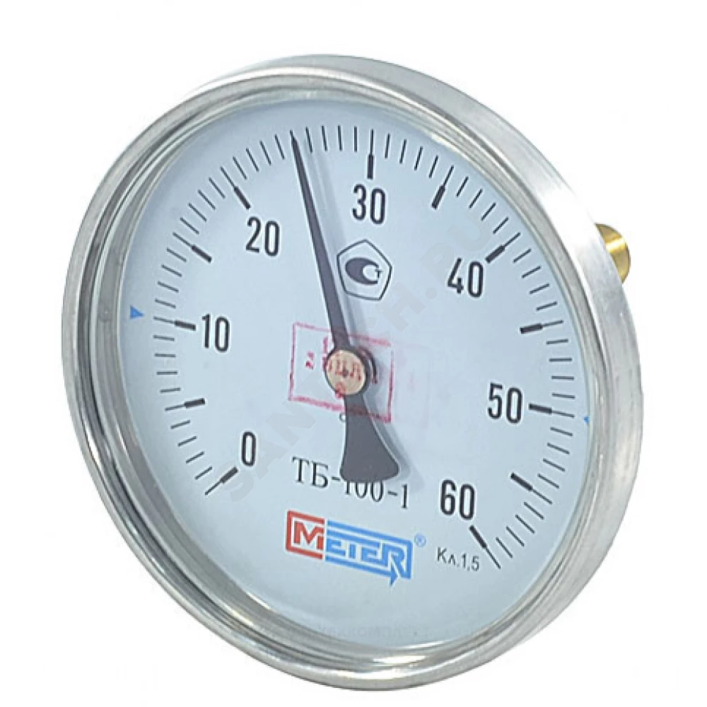 Термометр биметаллический осевой Дк100 60С L=60мм G1/2" ТБ-100-1 Метер