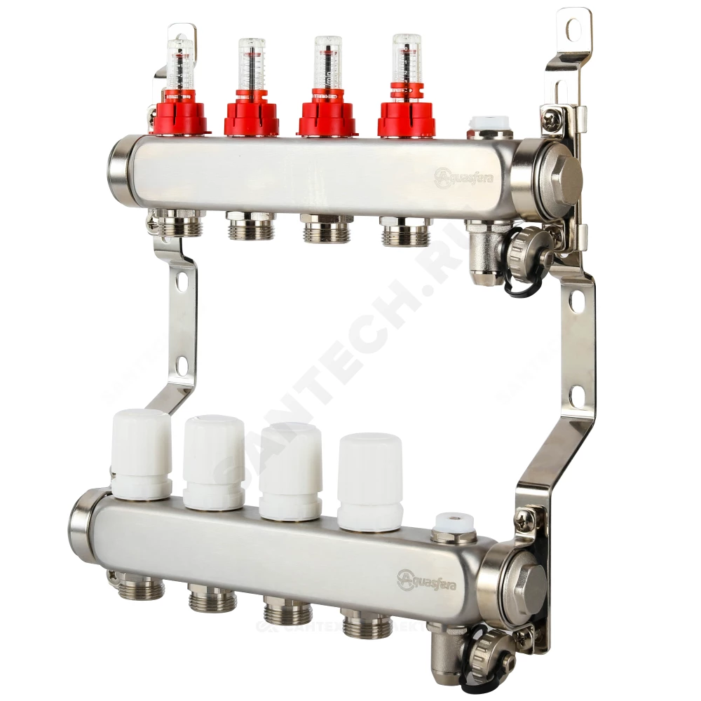 Группа коллекторная нержавеющая сталь 1" ВР/ВР 8 вых 3/4" НР под евроконус с расходомерами 9501 Aquasfera 9501-07