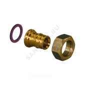 Соединитель для PE-X труб радиальный латунь Дн 25х1" под плоское уплотнение с накидной гайкой Q&E Uponor 1023018 (1008759)