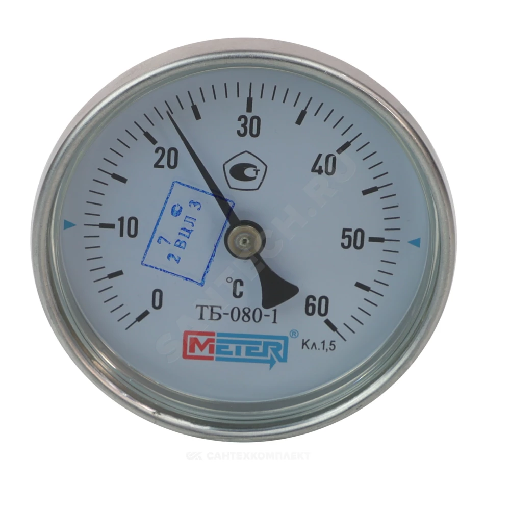 Термометр биметаллический осевой Дк80 60С L=60мм G1/2" ТБ-080-1 Метер