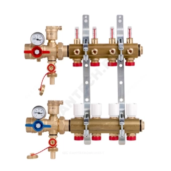 Группа коллекторная латунь 1" ВР/ВР 2 вых НР под адаптер с седлом 18мм с расходомерами R553FK Giacomini R553FK102